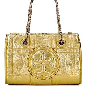 Tory Burch mini Fleming soft metallic leather bag; never used, NWT